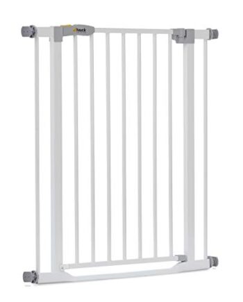 Hauck Treppenschutzgitter / Türschutzgitter Clear Step Gate, für Breiten 75 - 80 cm, Ultra Flache Schwelle, ohne Bohren, Einhändiges Öffnen, Beidseitig Schwenkbar, Metall, Weiß