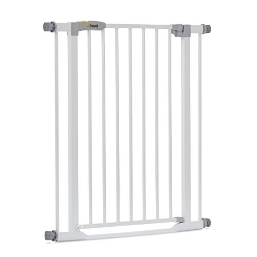Hauck Treppenschutzgitter / Türschutzgitter Clear Step Gate, für Breiten 75 - 80 cm, Ultra Flache Schwelle, ohne Bohren, Einhändiges Öffnen, Beidseitig Schwenkbar, Metall, Weiß