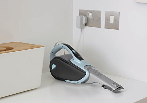 Black+Decker Lithium Dustbuster DVJ325J mit Cyclonic Action – 10,8V Akku Handstaubsauger mit ausziehbarer Fugendüse & Polsterbürste – Beutelloser, kabelloser Staubsauger – Lange Saugdüse – Hellblau - obrazek 4