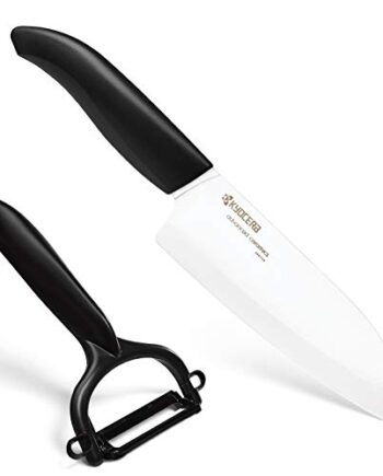 Kyocera Cut&Peel Set, Santokumesser (Klinge: 14 cm) mit Sparschäler, schwarzer Griff