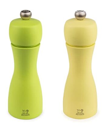 Peugeot 2/33262 Tahiti Frühling Pfeffer- und Salzmühle, Holz, apfelgrün/strohgelb, 5,5 x 5,5 x 15 cm