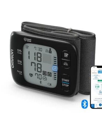 OMRON RS7 Intelli IT Handgelenk-Blutdruckmessgerät mit Positionierungssensor und Bluetooth-Konnektivität für den Einsatz zu Hause oder unterwegs