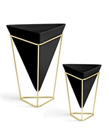 Umbra Trigg Übertopf und Tischvase für Zimmerpflanzen, Sukkulenten, Luftpflanzen, Kakteen, Kunstpflanzen und Mehr, Schwarz/Messing, 2-er Set, Klein & Gross