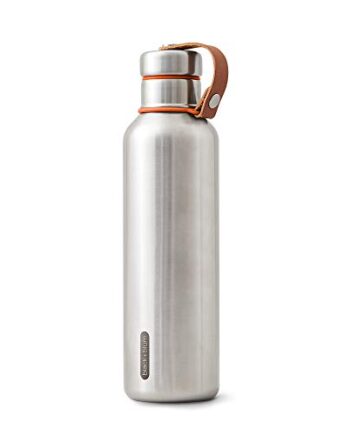 black+blum Isolierte Wasserflasche Groß - Olive, 750 ml Thermoflasche, Edelstahl/VeganLeder, L, 2
