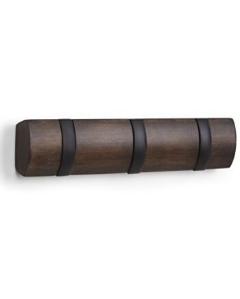 Umbra Flip 3 Garderobenhaken – Moderne, Schlichte und Platzsparende Garderobenleiste mit 3 Beweglichen Haken für Jacken, Mäntel, Schals, Handtaschen und Mehr, Schwarz / Braun