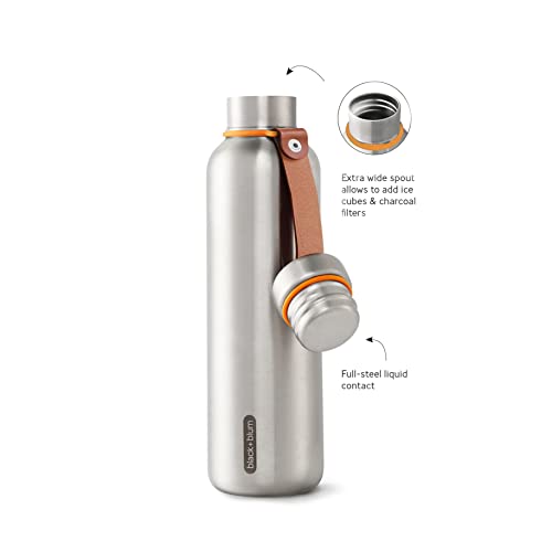 black+blum Isolierte Wasserflasche Groß - Olive, 750 ml Thermoflasche, Edelstahl/VeganLeder, L, 2 - obrazek 2