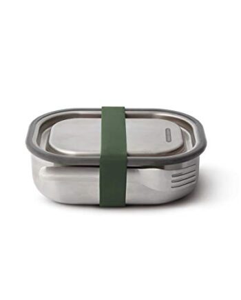 black+blum BAM-SS-L010 Olive 3-in-1 Lunchbox aus Edelstahl mit Vakuumverschluss-absolut auslaufsicher, inklusive Göffel, Silikon, 1000 ml