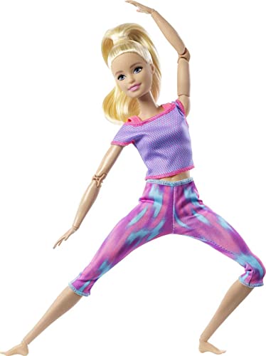 Barbie GXF04 - Made to Move lalka (blond) w fioletowym stroju do jogi, zabawka dla dzieci w wieku od 3 do 7 lat - obrazek 8