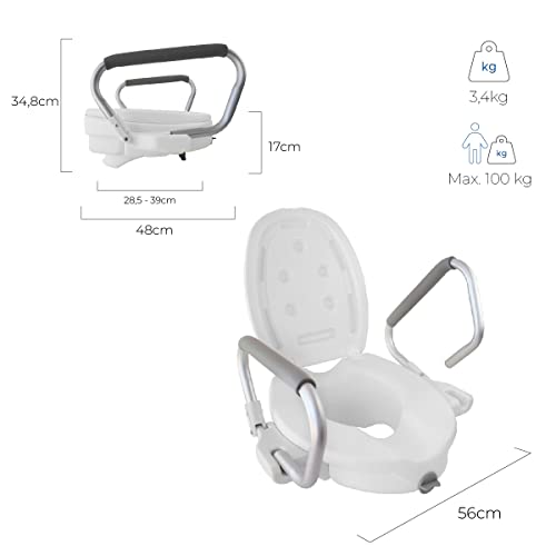 Mobiclinic, Toilettensitzerhöhung mit Armlehnen und Deckel, Guadiana, Europäische Marke, WC Sitzerhöhung, Toilettenaufsatz für Senioren, Toilettenhilfen, klappbare Armlehnen, weiß - obrazek 8