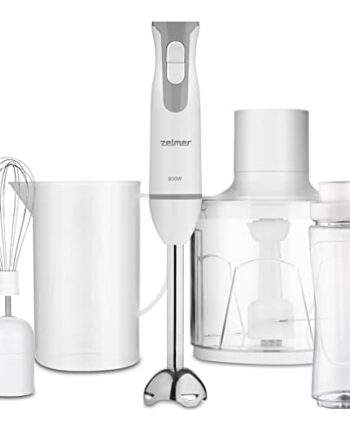 Zelmer Blender ręczny - ZHB4554S blender sportowy, 800W, funkcja TURBO, 2 noże, blender sportowy o pojemności 600 ml, biało-szary.