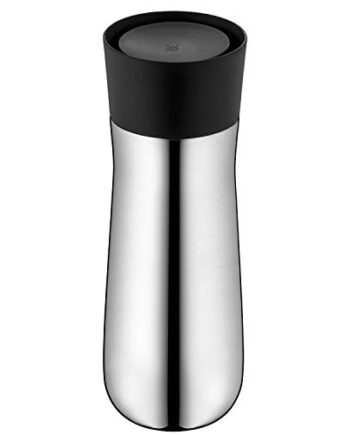 WMF Impulse Isolierbecher 350 ml, Thermobecher mit Automatikverschluss, 360°-Trinköffnung, hält Getränke 8h heiß/12h kalt, silber
