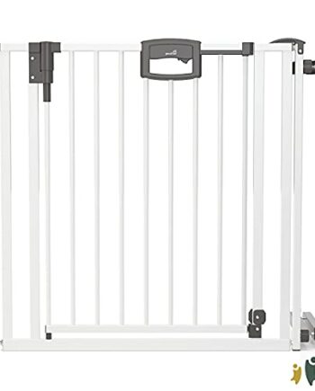 Geuther 4793+ Treppenschutzgitter | Passung: 84, 5 cm - 92, 5 cm |TÜV/GS zertifiziert | Schutzgitter | Montage ohne Bohren | hohes Babygitter | in 2 Richtungen öffenbar | Sicherheitsverschluss | Weiß