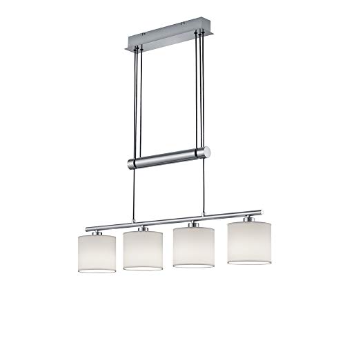 Trio Leuchten Jojo Pendelleuchte Garda, 305400401 Nickel matt, E14, Stoffschirm Weiß, 13.5 x 77 x 150cm