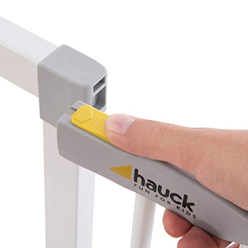 Hauck Treppenschutzgitter / Türschutzgitter Clear Step Gate, für Breiten 75 - 80 cm, Ultra Flache Schwelle, ohne Bohren, Einhändiges Öffnen, Beidseitig Schwenkbar, Metall, Weiß - obrazek 8
