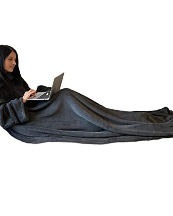HOMELEVEL Koc z mikrofibry z rękawami, koc na sofę, 200 cm x 150 cm, koc do oglądania telewizji, koc z ramionami, ciemnoszary