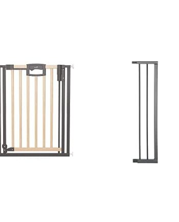 Geuther Easylock Plus Treppenschutzgitter-Set aus 2792+ Türgitter & 0092VS+ Verlängerung, Türschutzgitter Kombi-Pack (Gesamtbreite: 80,5 - 104,5 cm, ohne Bohren, extra hoch), Natur / Anthrazit