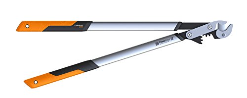 Fiskars Sekator dźwigniowy, kowadełkowy PowerGearX do suchego i twardego drewna, Powłoka nieprzywierająca, Hartowana stal, Długość: 80 cm, Czarny/ pomarańczowy, LX99-L, 1020189