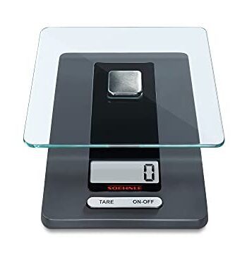 Soehnle digitale Küchenwaage Fiesta mit großer LCD-Anzeige, Digitalwaage mit praktischer Zugwiegefunktion, die Haushaltswaage für 1-g-genaue Teilung