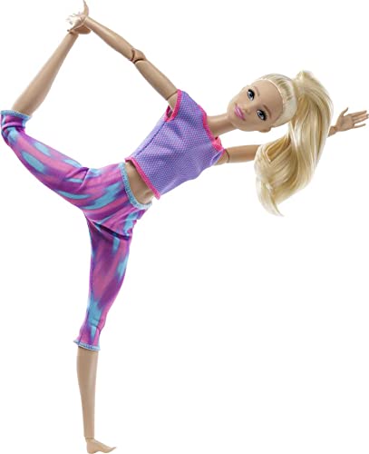 Barbie GXF04 - Made to Move lalka (blond) w fioletowym stroju do jogi, zabawka dla dzieci w wieku od 3 do 7 lat - obrazek 9