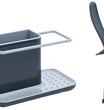 Joseph Joseph Caddy - Ordnungshelfer für das Spülbecken, klein - dunkelgrau & Edge - Abwaschbürste mit integrierter Ablagefunktion -dunkelgrau