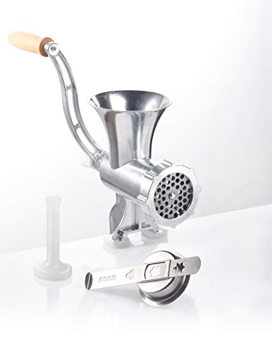 GSW 588423 Fleischwolf Aluminium Größe Nr. 8 mit Gebäckvorsatz und Stößel