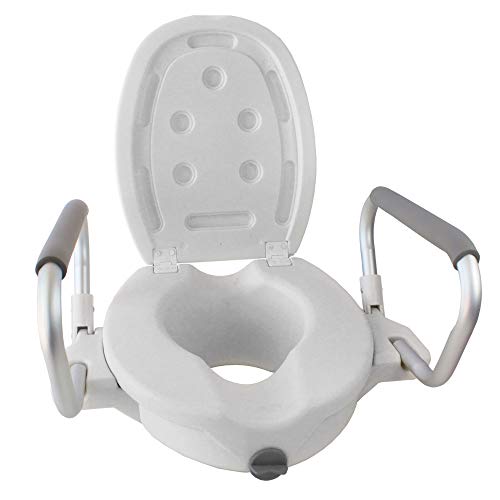 Mobiclinic, Toilettensitzerhöhung mit Armlehnen und Deckel, Guadiana, Europäische Marke, WC Sitzerhöhung, Toilettenaufsatz für Senioren, Toilettenhilfen, klappbare Armlehnen, weiß - obrazek 3