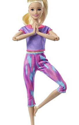 Barbie GXF04 - Made to Move lalka (blond) w fioletowym stroju do jogi, zabawka dla dzieci w wieku od 3 do 7 lat