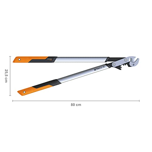 Fiskars Sekator dźwigniowy, kowadełkowy PowerGearX do suchego i twardego drewna, Powłoka nieprzywierająca, Hartowana stal, Długość: 80 cm, Czarny/ pomarańczowy, LX99-L, 1020189 - obrazek 3