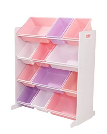 KidKraft 15450 pastelowy i biały sortuj go i przechowuj 12 pojemników organizer do zabawek, meble do sypialni dla dzieci