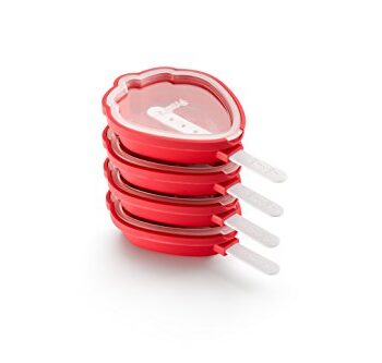 Lékué Eisformen in Erdbeerform, Silikon, rot, 15,4 x 9,4 x 3,3 cm, 4 Stück
