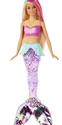 Barbie, Lalka Magiczna Syrenka Ze Światełkami I Falującym Ogonem 30 Cm Blondynka Z Różowymi Pasemkami GFL82