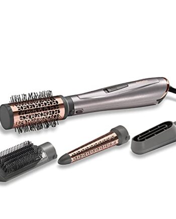 BaByliss Air Style 1000 Warmluftbürste mit Ionen-Technologie, 4 Aufsätze zum Trocknen, Stylen und Locken, AS136E, 1 Stück (1er Pack), Silber-Roségold