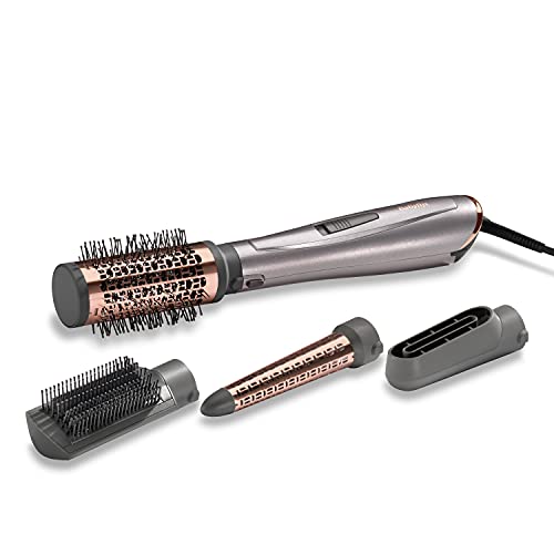 BaByliss Air Style 1000 Warmluftbürste mit Ionen-Technologie, 4 Aufsätze zum Trocknen, Stylen und Locken, AS136E, 1 Stück (1er Pack), Silber-Roségold