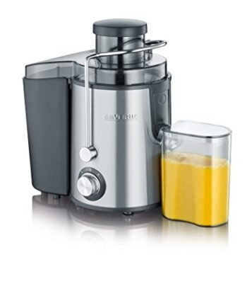 SEVERIN Entsafter, geräuscharme Saftmaschine für vitaminreiche Obst- und Gemüsesäfte, elektrische Saftpresse aus Edelstahl, 500 ml Auffangbehälter, schwarz/Edelstahl ES 3566