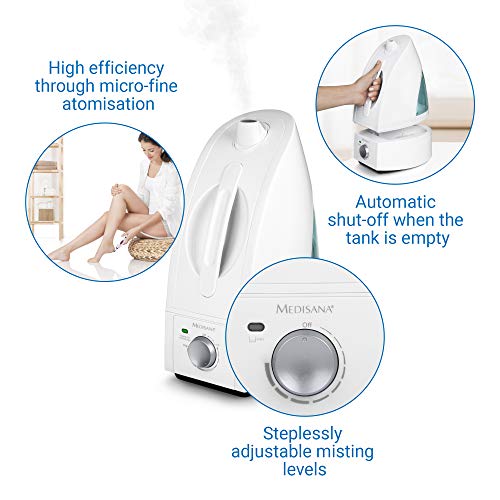 medisana AH 660 Nawilżacz powietrza ultradźwiękowy oczyszczacz powietrza do pomieszczeń do 30m² nebulizator do sypialni pokoju dziennego przeciw suchemu powietrzu 4 5 litra - obrazek 4