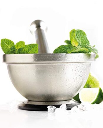 Mastrad Mörser und Stößel aus Edelstahl - widerstandsfähig und geruchsneutral - mit rutschfestem Boden - spülmaschinenfest