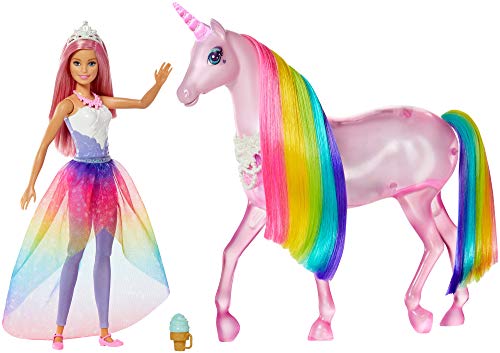 Barbie, Dreamtopia Jednorożec Magia Świateł Z Tęczową Grzywą, Światłami I Dźwiękami I Lalka Księżniczka Barbie Z Różowymi Włosami GWM78 - obrazek 3