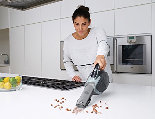 Black+Decker Lithium Dustbuster DVJ325J mit Cyclonic Action – 10,8V Akku Handstaubsauger mit ausziehbarer Fugendüse & Polsterbürste – Beutelloser, kabelloser Staubsauger – Lange Saugdüse – Hellblau - obrazek 7
