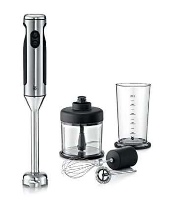 WMF Lineo Stabmixer Set 5-teilig, Pürierstab, Schneebesen, Milchaufschäumer, Zerkleinerer, 7 Watt, Zauberstab inkl. 1l-Mixbehälter, edelstahl matt