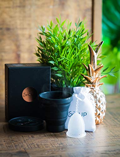 SOCUP Faltbarer Sterilisator für alle Arten von Menstruationstasse - 100% Medizinisches Silikon - Gebrauchsanweisung auf dem Deckel - obrazek 2