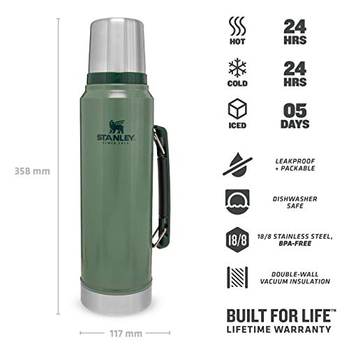 Stanley Classic Legendary Thermosflasche 1L Hammertone Green - Edelstahl Thermoskanne - BPA-frei - Thermos Hält 24 Stunden Heiß - Deckel Fungiert Auch als Trinkbecher - Spülmaschinenfest - obrazek 13