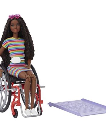 Mattel - Barbie Wheelchair Doll and Accessory, Crimped Brunette Hair