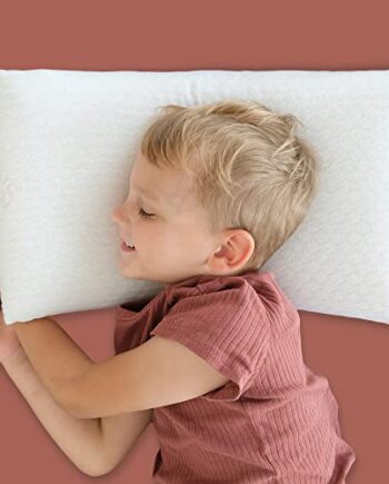 Ergonomisches Kinderkopfkissen | 50x25 | Made in EU | Öko-Tex | Kinderkissen ab 2 Jahre + Bio Bezug | Kinderkopfkissen Hypoallergen | Flaches Kopfkissen Kleinkind Memory Schaum