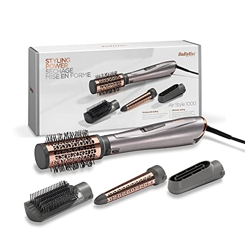 BaByliss Air Style 1000 Warmluftbürste mit Ionen-Technologie, 4 Aufsätze zum Trocknen, Stylen und Locken, AS136E, 1 Stück (1er Pack), Silber-Roségold - obrazek 4