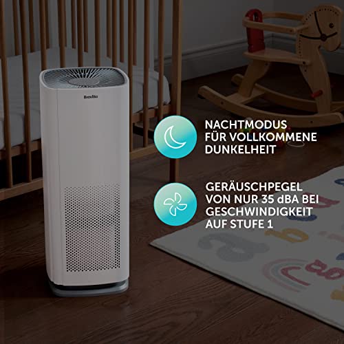 Breville Oczyszczacz powietrza 360° Autosense Cichy filtr HEPA H13 True usuwa 99 97% kurzu dymu pyłku i wielu innych 4 poziomy wentylatora. Tryb nocny wskaźnik wymiany filtra panel dotykowy - obrazek 2