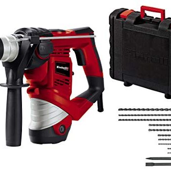 Einhell 4258253 Bohrhammer TC-RH 900 Kit (900 W, 4100 min.-1 Schlagzahl, 3 J Schlagstärke, Hammerbohren, Bohren und Meißeln mit Meißelfixierung, inkl. 12-teiligem Bohrer- & Meißelset, Koffer)