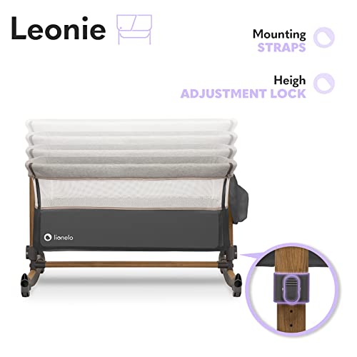 LIONELO Leonie łóżeczko dostawne i turystyczne, regulowana wysokość, wysokiej jakości materac, zwijana ścianka boczna, torba transportowa w zestawie, modny design - obrazek 6
