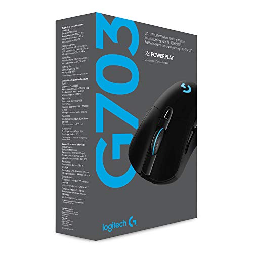 Logitech G703 LIGHTSPEED kabellose Gaming-Maus mit HERO 25K DPI Sensor, Wireless Verbindung, LIGHTSYNC RGB, POWERPLAY-kompatibel, geringes Gewicht von 95g, PC/Mac - Schwarz - obrazek 3
