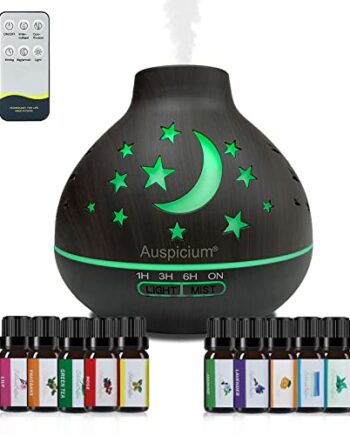 Dyfuzor olejków eterycznych  dyfuzor zapachowy do nawilżacza powietrza  500 ml  ciemnobrązowy  10 x 10 ml z 15 kolorami światła LED  3 tryby timera  automatyczne wyłączanie  gdy nie ma wody.