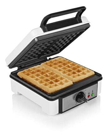 Princess Waffeleisen 132397, Belgische Waffelform, 1200 Watt, 0,75m Kabellänge, 19,8x19,5cm Backform, regelbare Heizstufe, antihaftbeschichtet, Silber, Schwarz, 01.132397.01.001